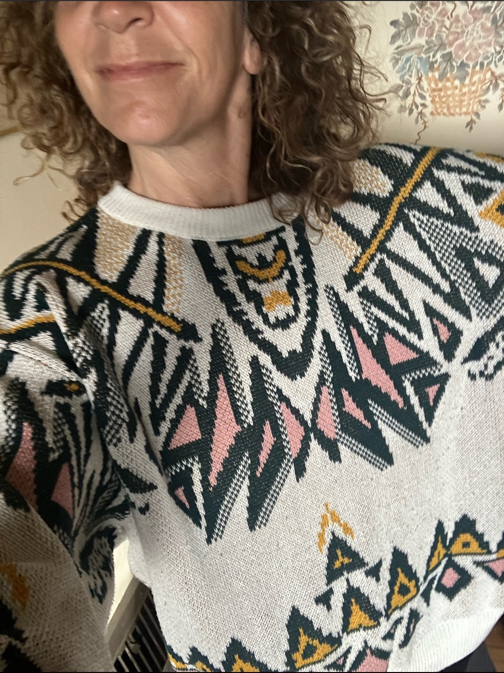Wrangler Cream, Black, Pink & Yellow Geometric Knit Sweater